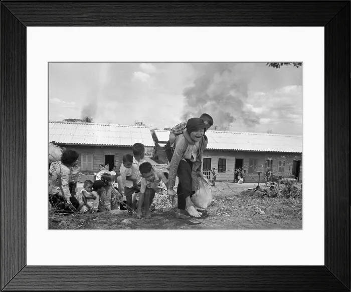 Framed Print : Woman Holds Baby W / Children Behind;Escap Framed Print : Woman Holds Baby W / Children Behind;Escap