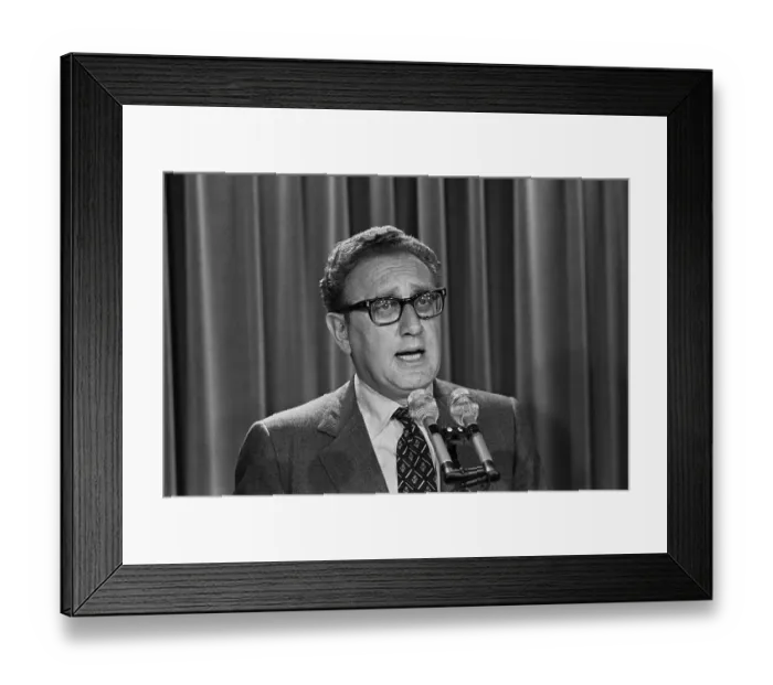 Framed Print : Secretary of State Henry Kissinger Speaking at Press Conference Framed Print : Secretary of State Henry Kissinger Speaking at Press Conference