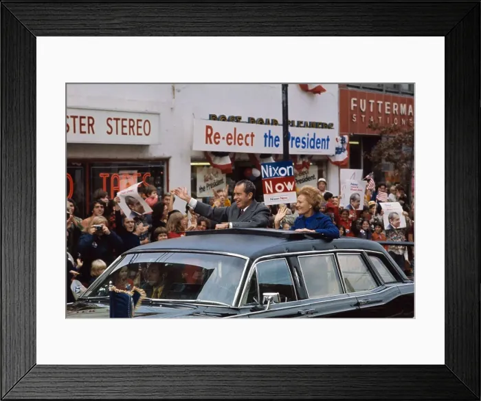 Framed Print : Richard and Pat Nixon Waving from Open Car Framed Print : Richard and Pat Nixon Waving from Open Car