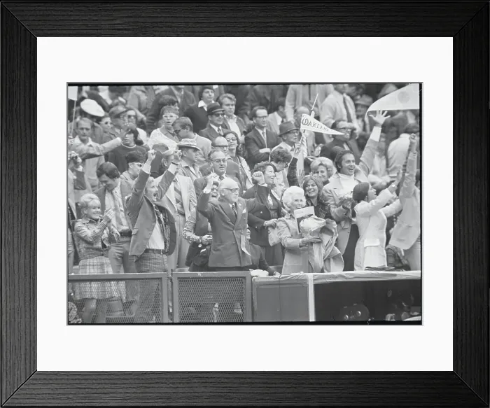 Framed Print : Mr. and Mrs. Charles Finley Cheering with Fans in Stadium