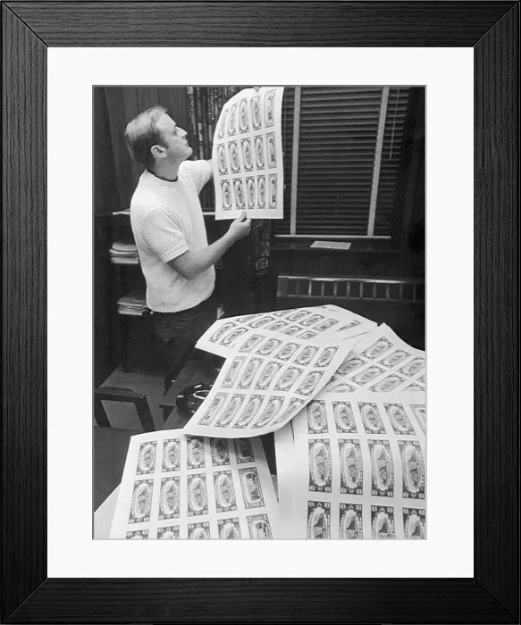 Framed Print : Agent Examines Sheets Of Counterfeit $10 Framed Print : Agent Examines Sheets Of Counterfeit $10