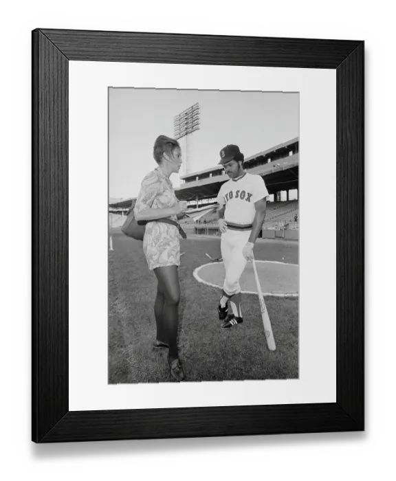 Framed Print : Madeline Blais Interviewing Reggie Smith Framed Print : Madeline Blais Interviewing Reggie Smith
