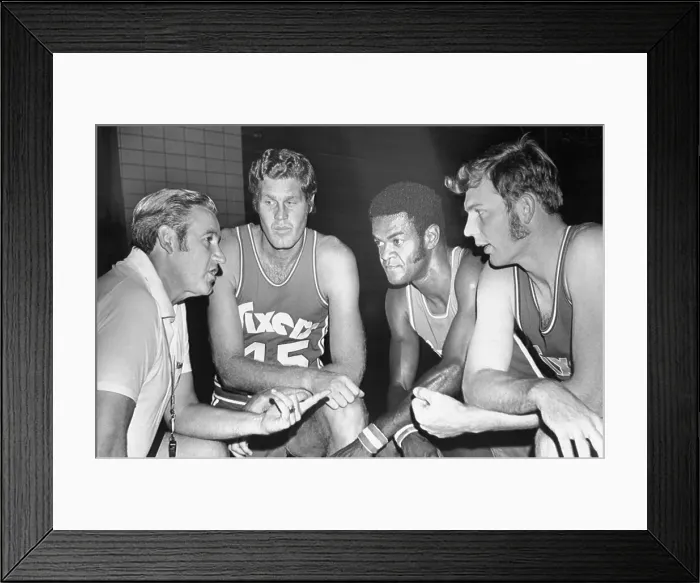 Framed Print : Basketball Coach Talking to Three Players Framed Print : Basketball Coach Talking to Three Players