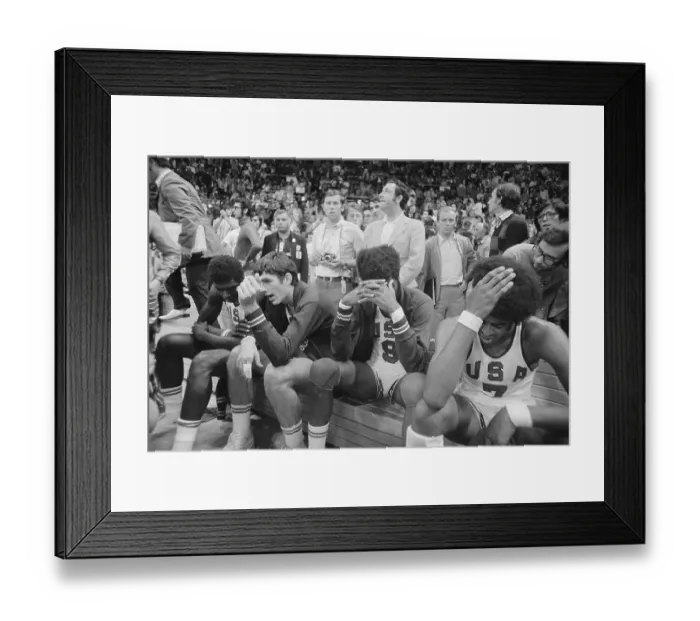 Framed Print : Basketball Players Covering Their Faces in Disappointment Framed Print : Basketball Players Covering Their Faces in Disappointment