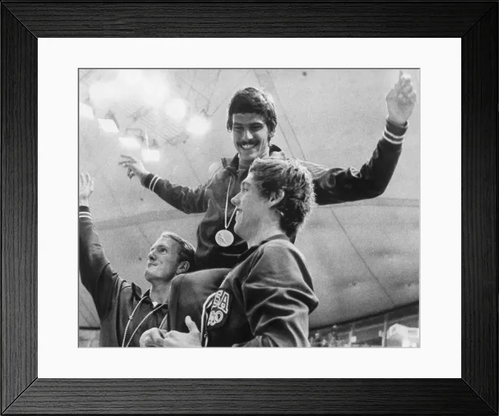 Framed Print : Swimmers Carrying Mark Spitz on Their Shoulders, 1972 Framed Print : Swimmers Carrying Mark Spitz on Their Shoulders, 1972