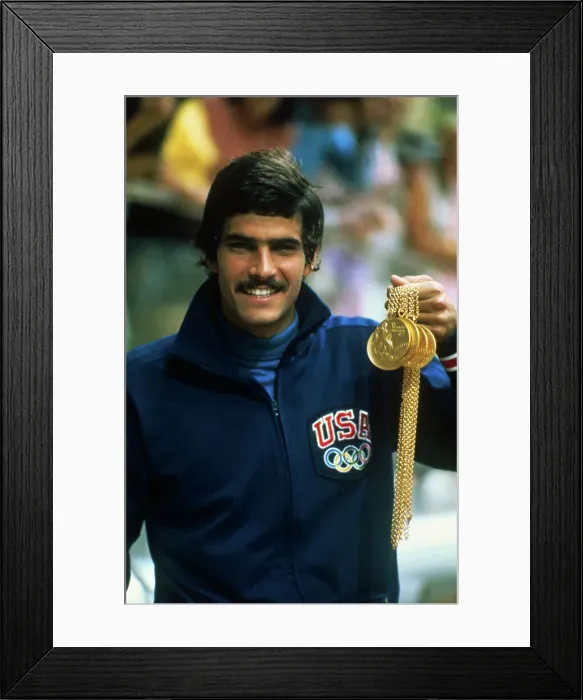 Framed Print : Mark Spitz Holding Five Gold Medals Framed Print : Mark Spitz Holding Five Gold Medals