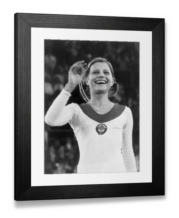 Framed Print : Gymnast Olga Korbut Holding Gold Medal, 1972