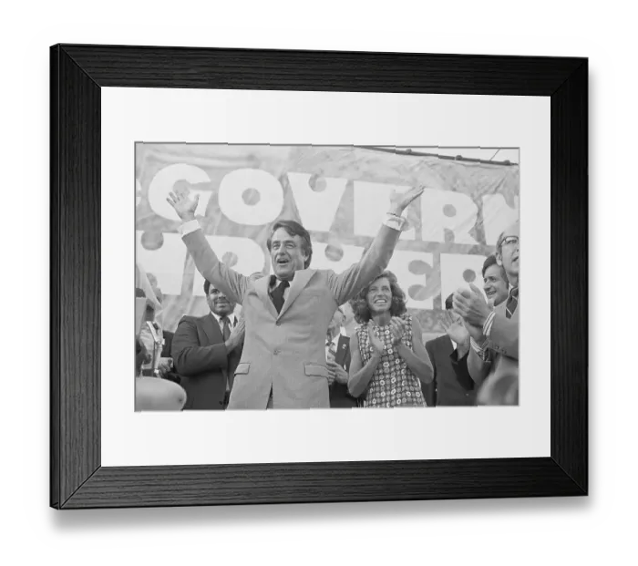 Framed Print : Sargent Shriver Cheering with Arms Raised Framed Print : Sargent Shriver Cheering with Arms Raised