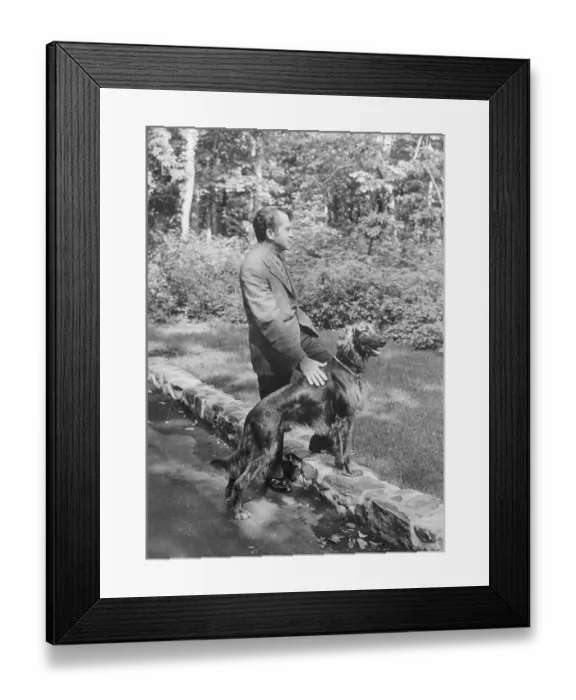 Framed Print : Richard Nixon Looking at View with His Dog Framed Print : Richard Nixon Looking at View with His Dog