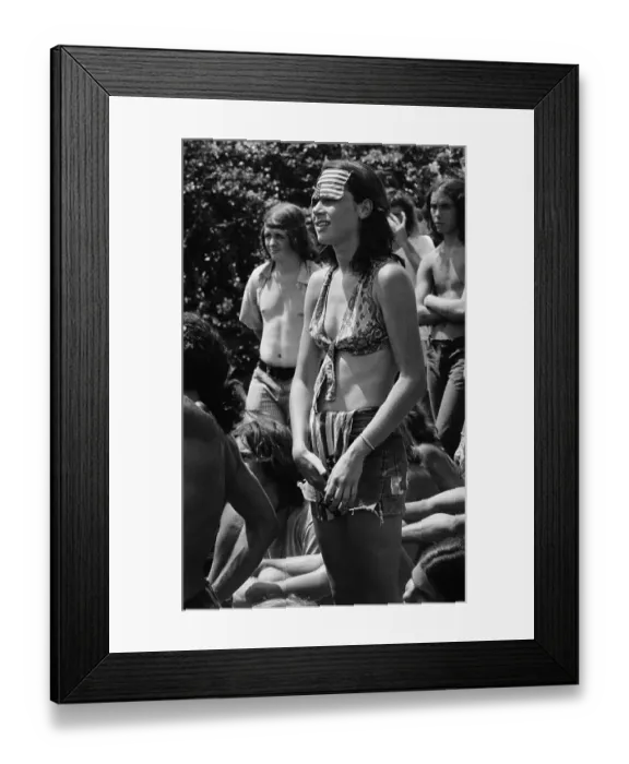 Framed Print : Hippie Girl In Bathing Suit;Flag On Fore Framed Print : Hippie Girl In Bathing Suit;Flag On Fore