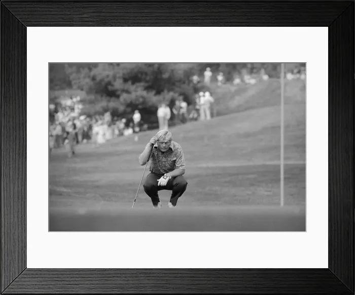 Framed Print : Jack Nicklaus Squatting on Golf Course