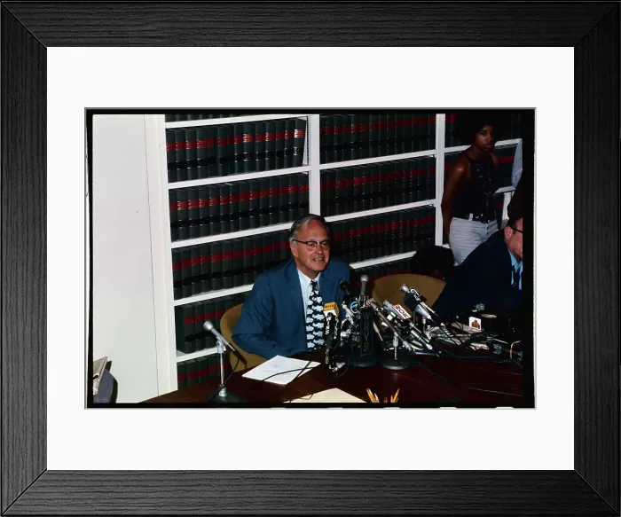 Framed Print : Whitman Knapp Talking to Press Framed Print : Whitman Knapp Talking to Press