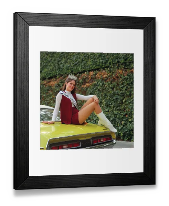 Framed Print : Miss American Teenager Posing atop Dodge Challenger