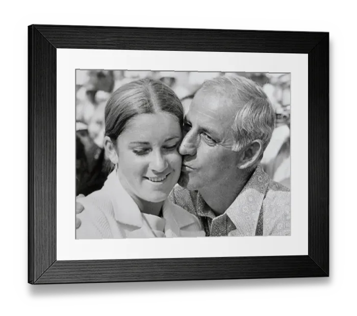 Framed Print : Chris Evert Being Kissed by Her Dad Framed Print : Chris Evert Being Kissed by Her Dad
