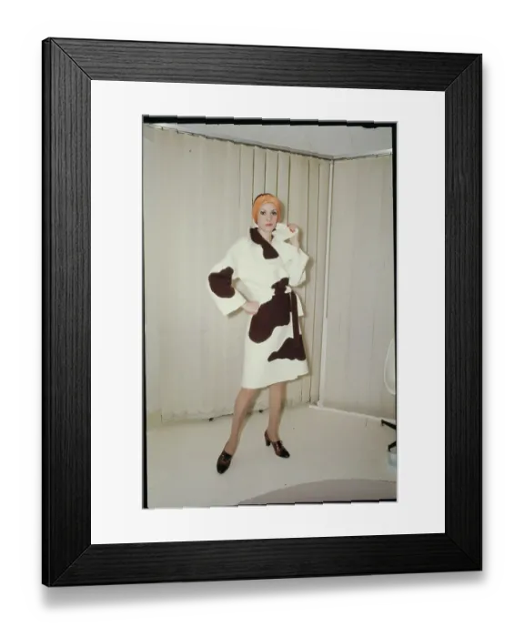 Framed Print : Model Wearing a Spotted Wool Coat Framed Print : Model Wearing a Spotted Wool Coat