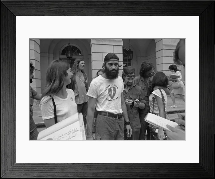 Framed Print : War Protesters Posing Together Outside Courthouse