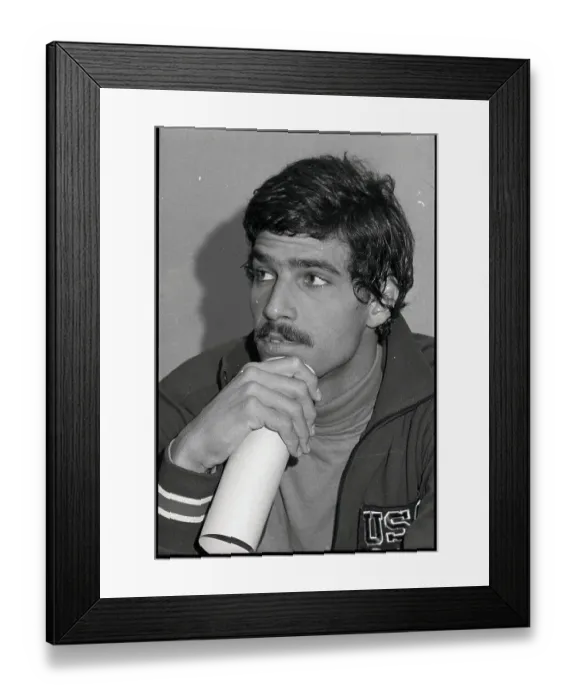 Framed Print : Mark Spitz Thinking at Press Conference Framed Print : Mark Spitz Thinking at Press Conference