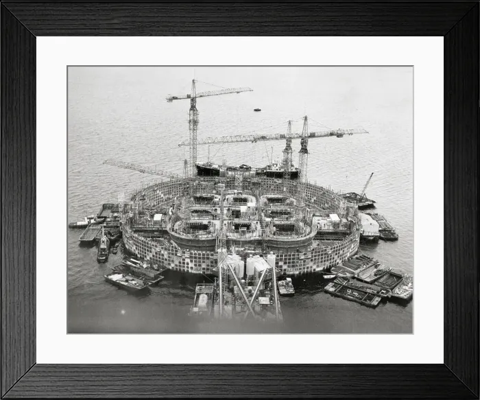 Framed Print : Overhead View of Oil Storage Construction at Sea Framed Print : Overhead View of Oil Storage Construction at Sea