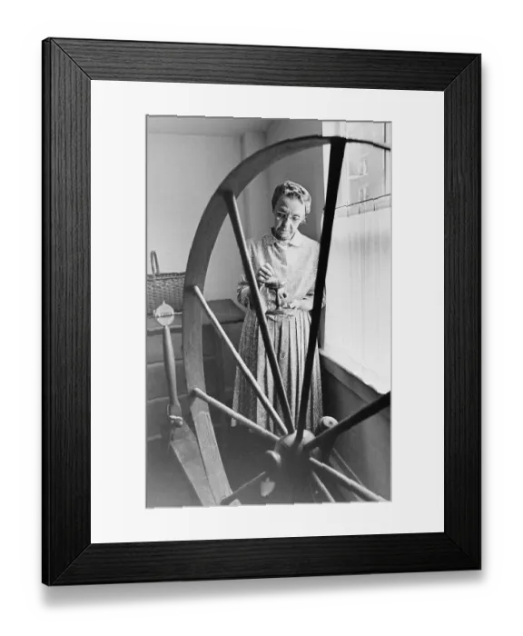 Framed Print : Shaker Woman Framed by Spinning Wheel Framed Print : Shaker Woman Framed by Spinning Wheel
