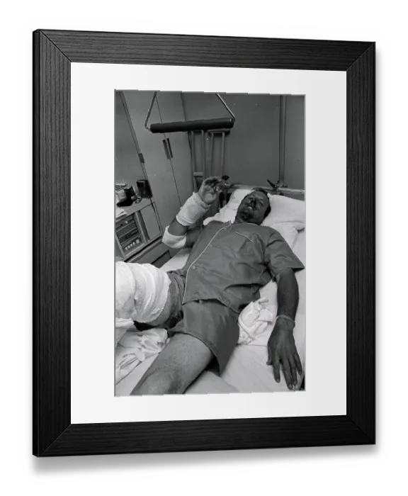 Framed Print : A.J. Foyt in Hospital After Race Framed Print : A.J. Foyt in Hospital After Race