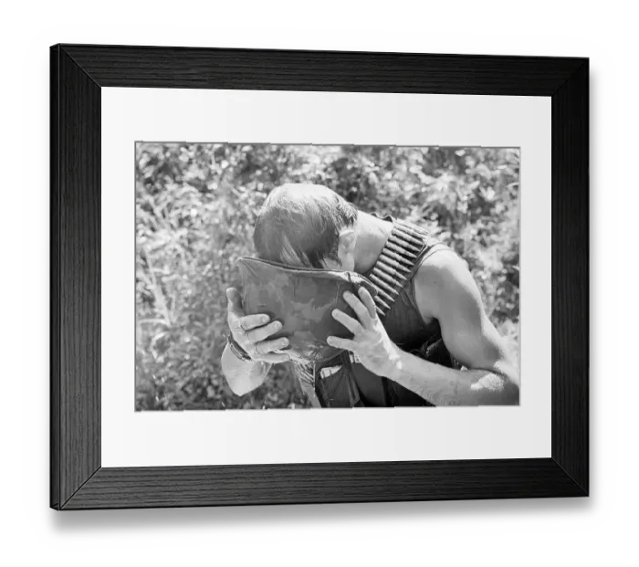 Framed Print : Soldier Drinks From Helmet Framed Print : Soldier Drinks From Helmet