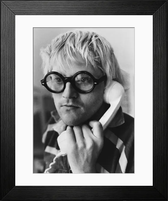 Framed Print : Portrait of David Hockney with Telephone in Hand