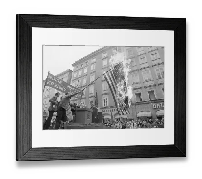 Framed Print : Demonstrators Burning American Flag Framed Print : Demonstrators Burning American Flag