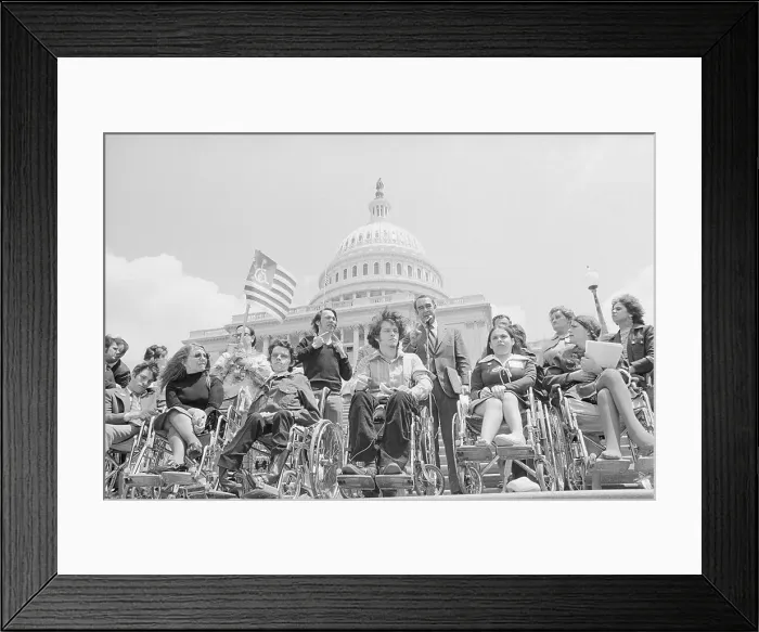 Framed Print : Harrison Williams Addressing Handicapped in Wheelchairs Framed Print : Harrison Williams Addressing Handicapped in Wheelchairs