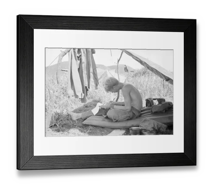 Framed Print : Soldier Writing Letter to Wife Framed Print : Soldier Writing Letter to Wife
