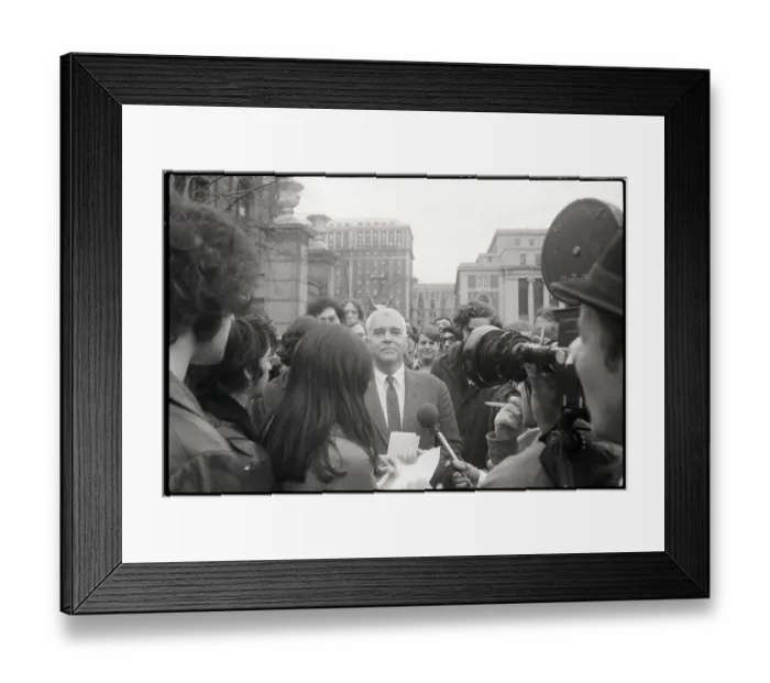 Framed Print : Columbia University President Talks to Press