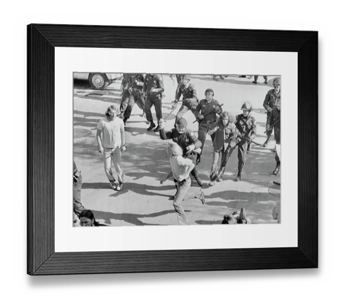 Framed Print : Police with Clubs Chasing Demonstrators Framed Print : Police with Clubs Chasing Demonstrators