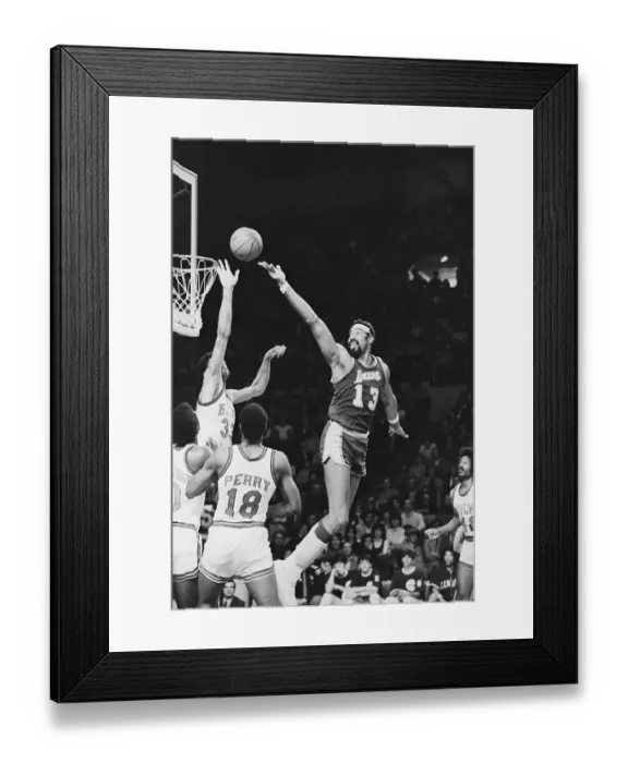 Framed Print : Wilt Chamberlain Making Basket Framed Print : Wilt Chamberlain Making Basket