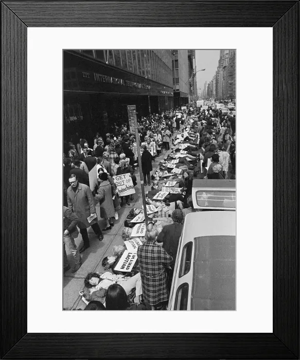 Framed Print : Demonstrators Protesting at ITT Office in New York Framed Print : Demonstrators Protesting at ITT Office in New York