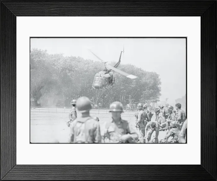 Framed Print : Soldiers Watching Helicopter Land Framed Print : Soldiers Watching Helicopter Land