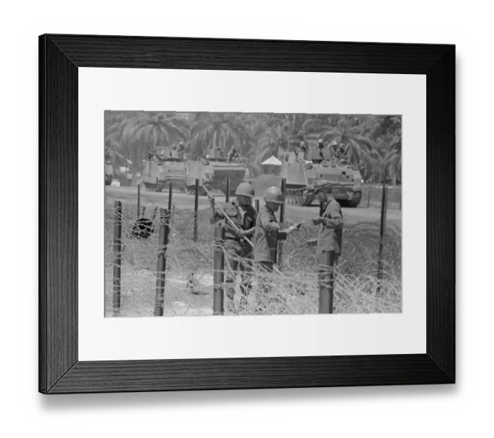 Framed Print : South Vietnamese Soldiers on Road Stringing Barbed Wire