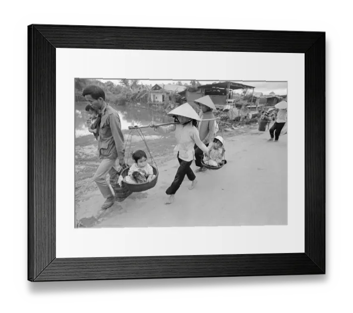 Framed Print : People Flee, Carry Children In Baskets Framed Print : People Flee, Carry Children In Baskets