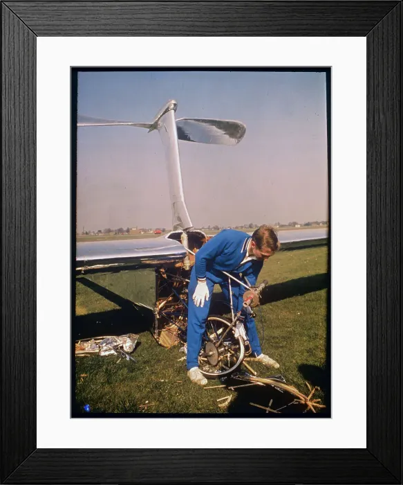 Framed Print : Pilot Inspecting Damaged Front of Experimental Glider Framed Print : Pilot Inspecting Damaged Front of Experimental Glider