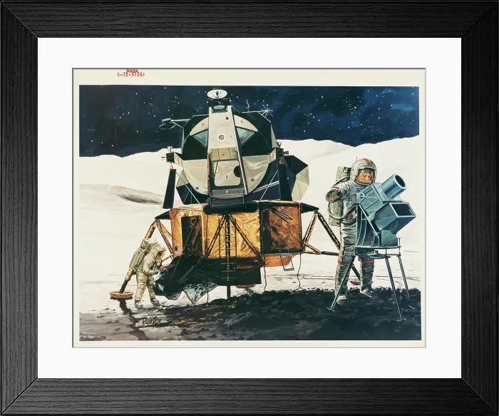 Framed Print : An artist's concept showing Astronaut John W. Young (right) Framed Print : An artist's concept showing Astronaut John W. Young (right)