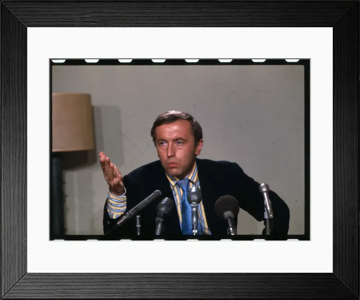Framed Print : David Frost Speaking at Microphones Framed Print : David Frost Speaking at Microphones