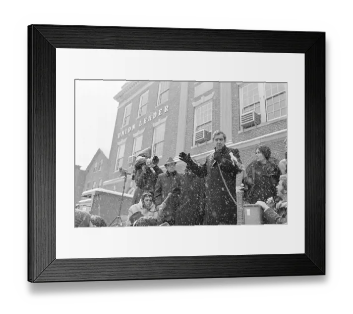 Framed Print : Senator Edmund Muskie Campaigning on a Snowy Day Framed Print : Senator Edmund Muskie Campaigning on a Snowy Day