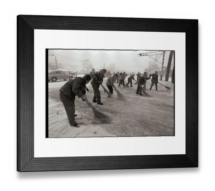 Framed Print : Workers Sweeping Snow Off Roads