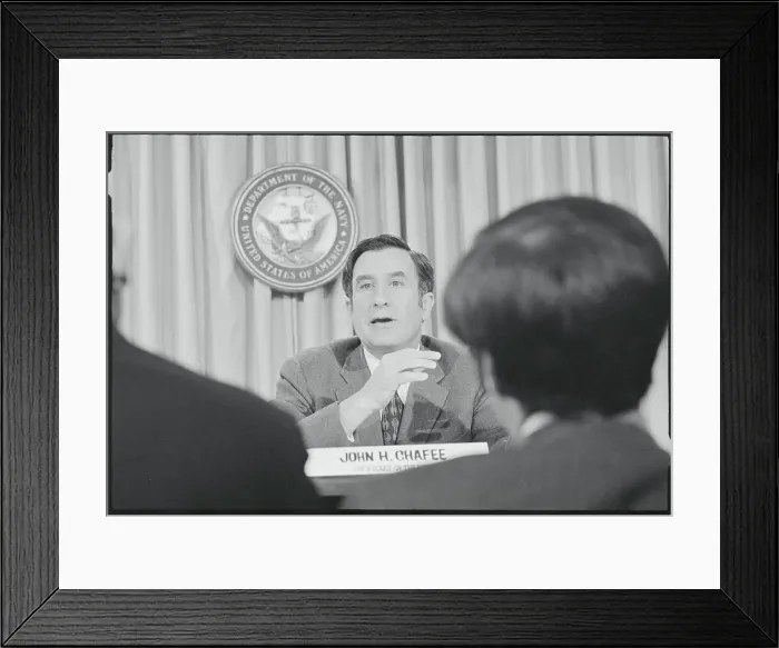 Framed Print : Navy Secretary John Chafee Gesturing During Conference Framed Print : Navy Secretary John Chafee Gesturing During Conference