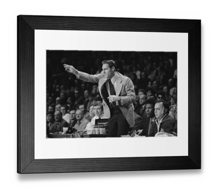 Framed Print : Bill Sharman Standing in Excitement at Game