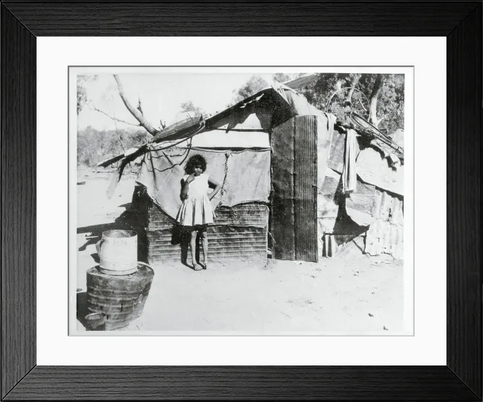 Framed Print : Aborigine in front of Dwelling Framed Print : Aborigine in front of Dwelling