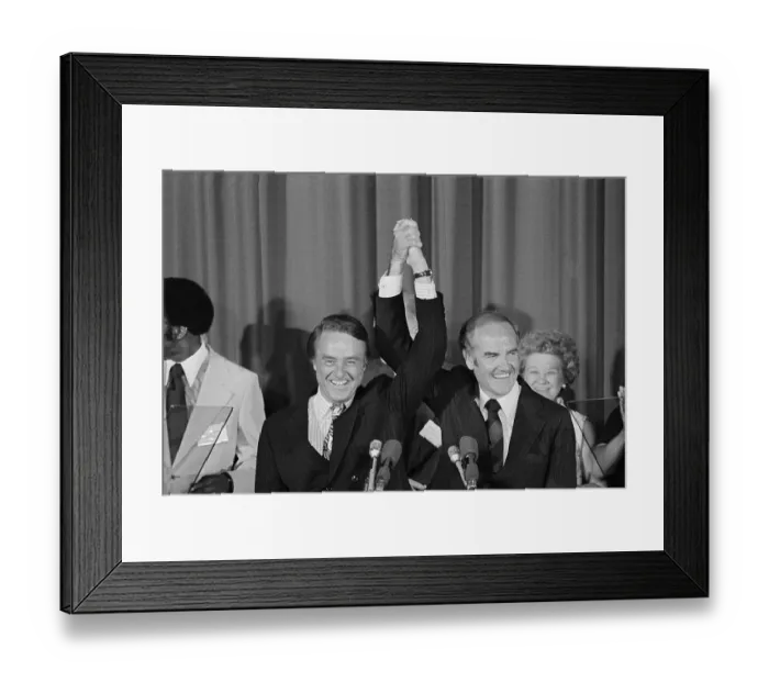 Framed Print : George McGovern and Sargent Shriver Holding Hands in Victory Framed Print : George McGovern and Sargent Shriver Holding Hands in Victory