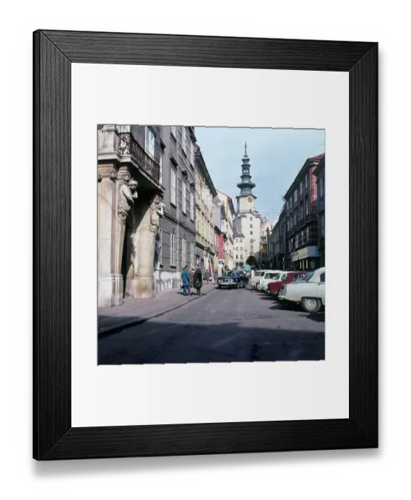 Framed Print : Street Scene with Cars and Pedestrians Framed Print : Street Scene with Cars and Pedestrians
