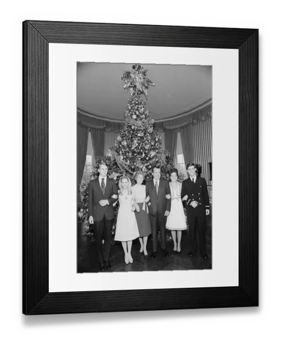 Framed Print : Nixon Family Posing with Christmas Tree Framed Print : Nixon Family Posing with Christmas Tree