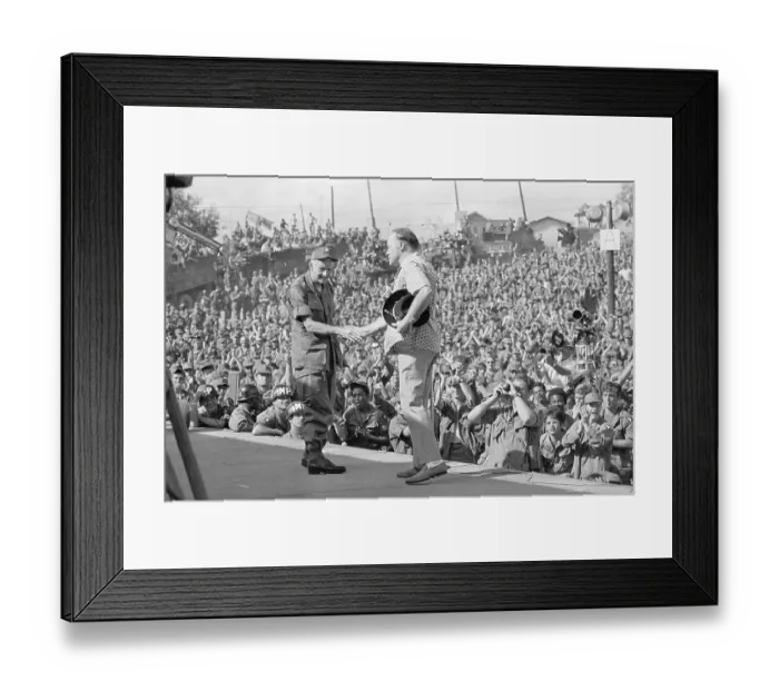 Framed Print : Comedian Bob Hope Shaking Hands with Admiral Framed Print : Comedian Bob Hope Shaking Hands with Admiral