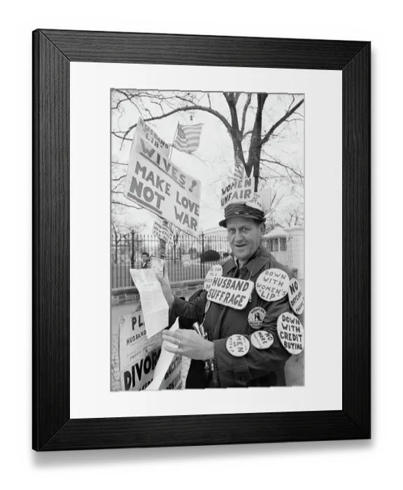 Framed Print : Man Decorated in Husband Lib Signs Framed Print : Man Decorated in Husband Lib Signs