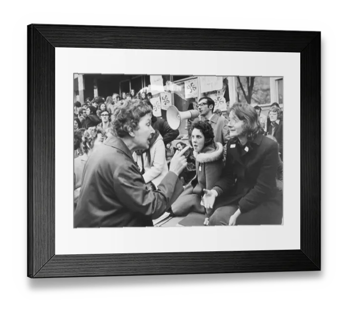 Framed Print : Angry Woman Talking to Demonstrators Framed Print : Angry Woman Talking to Demonstrators